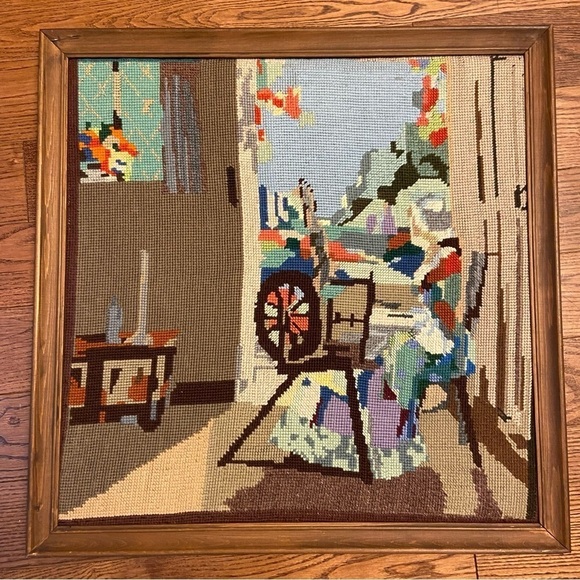 Vintage framed embroidered‎ wall art  work - Picture 2 of 15